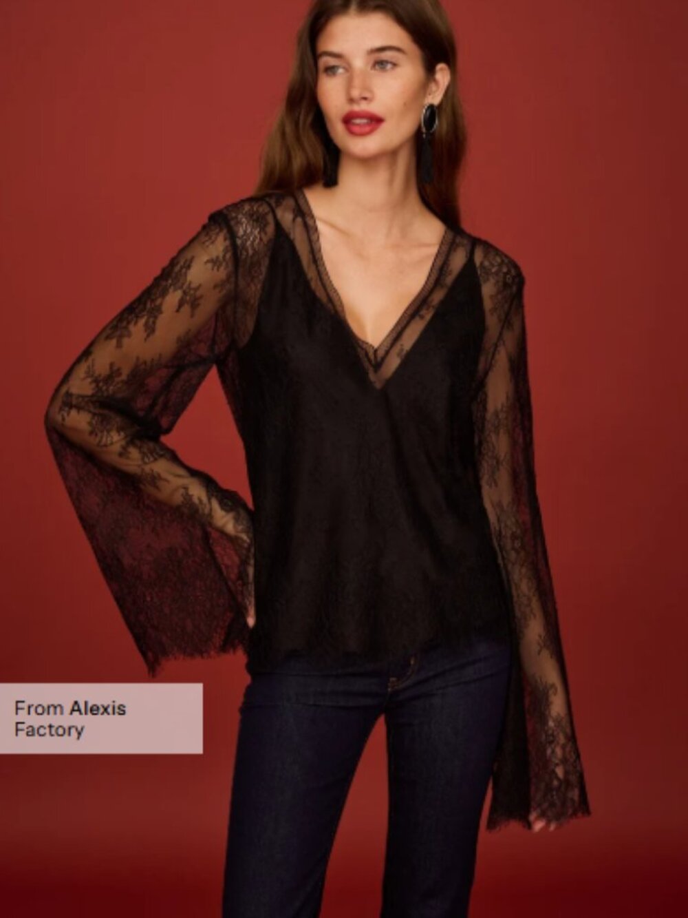 o.p.t. Moxie Black Long Sleeve Lace Top With Bell Sleeve Size XS